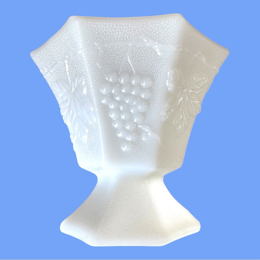 Anchor Hocking Fire King Open Octagon Candy Dish Milk Glass With Grapes